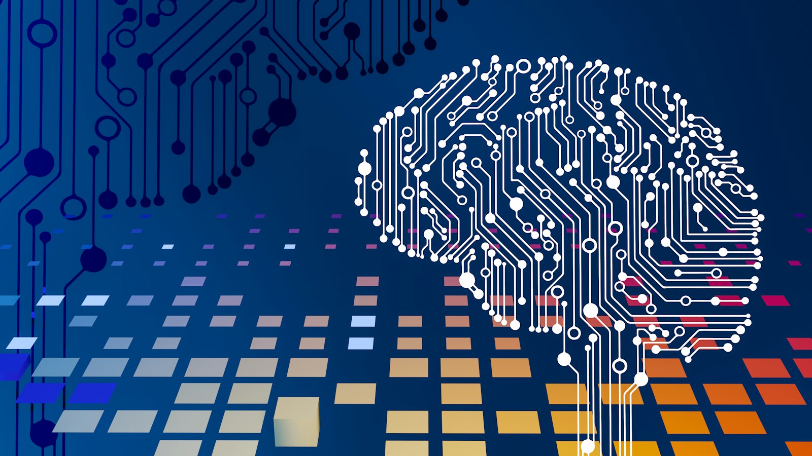 A computer circuit board with a brain on it