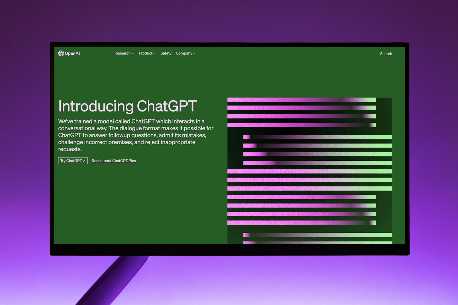 A computer screen with a purple and green background