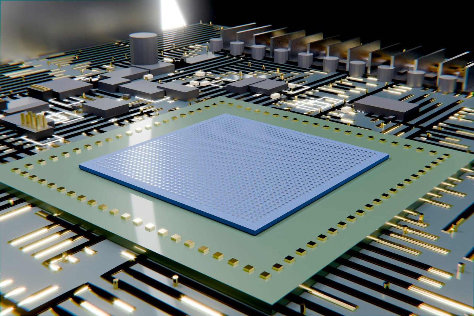 A central processor unit on a complex circuit board