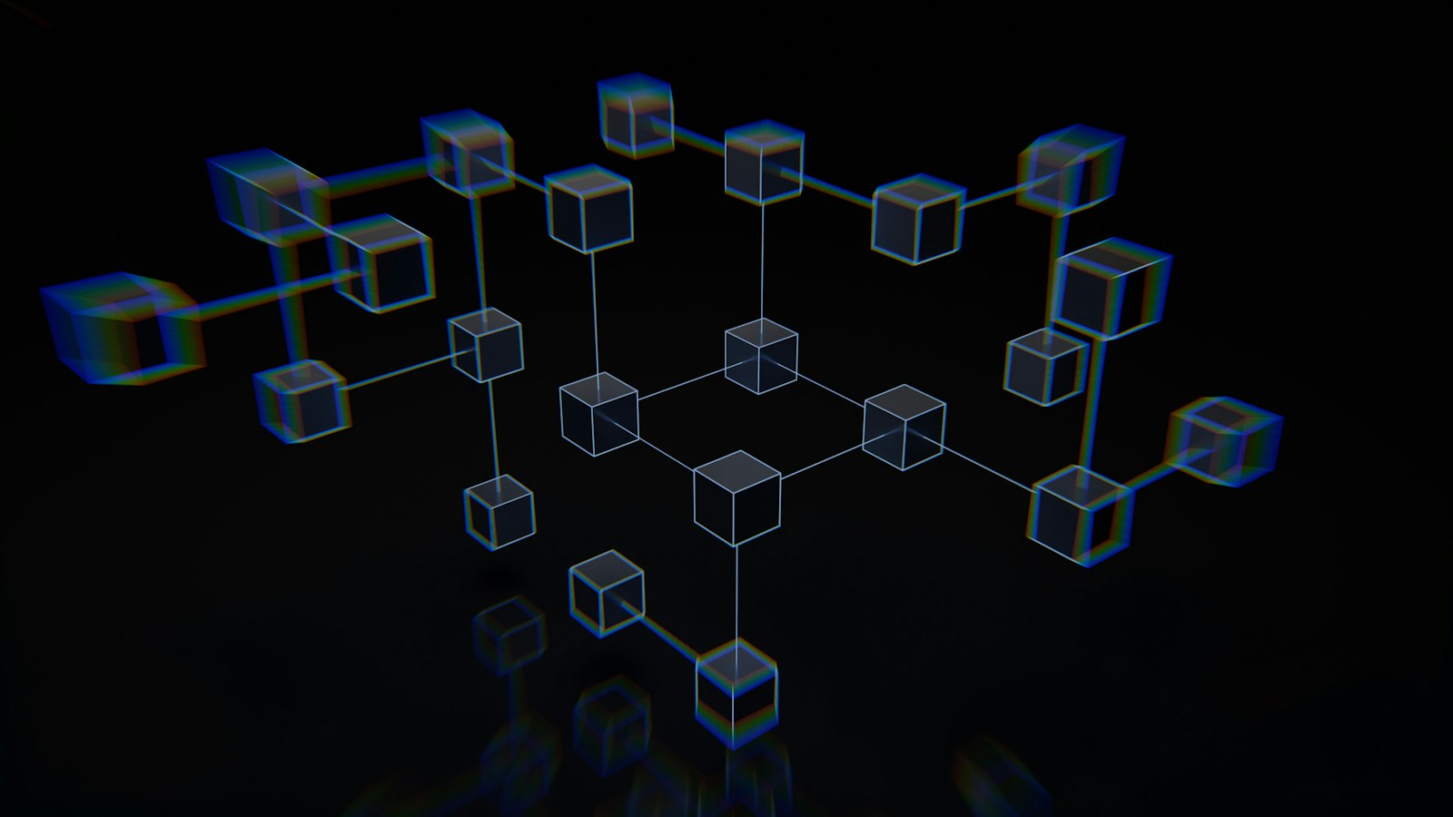 A group of cubes that are on a black surface