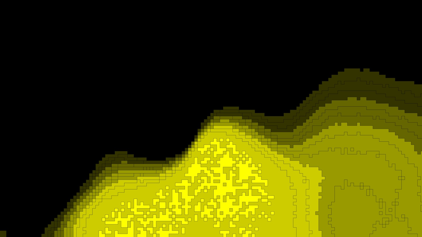 A black background with a wavy, pixelated yellow shape.