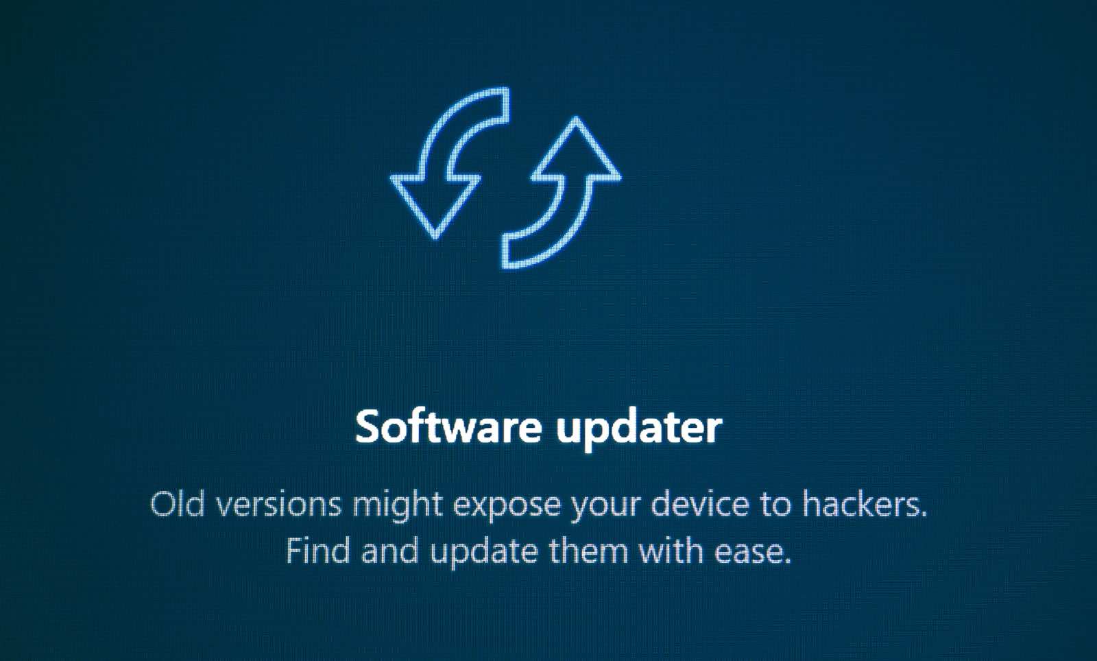 Software updater with refresh arrows icon and update icons