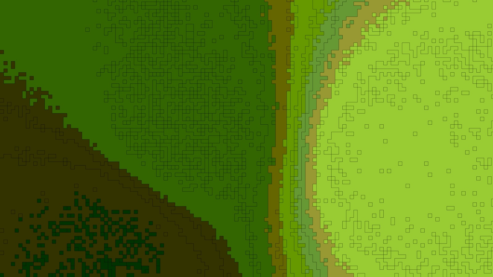 Abstract green and brown fields divided by a distinct line.