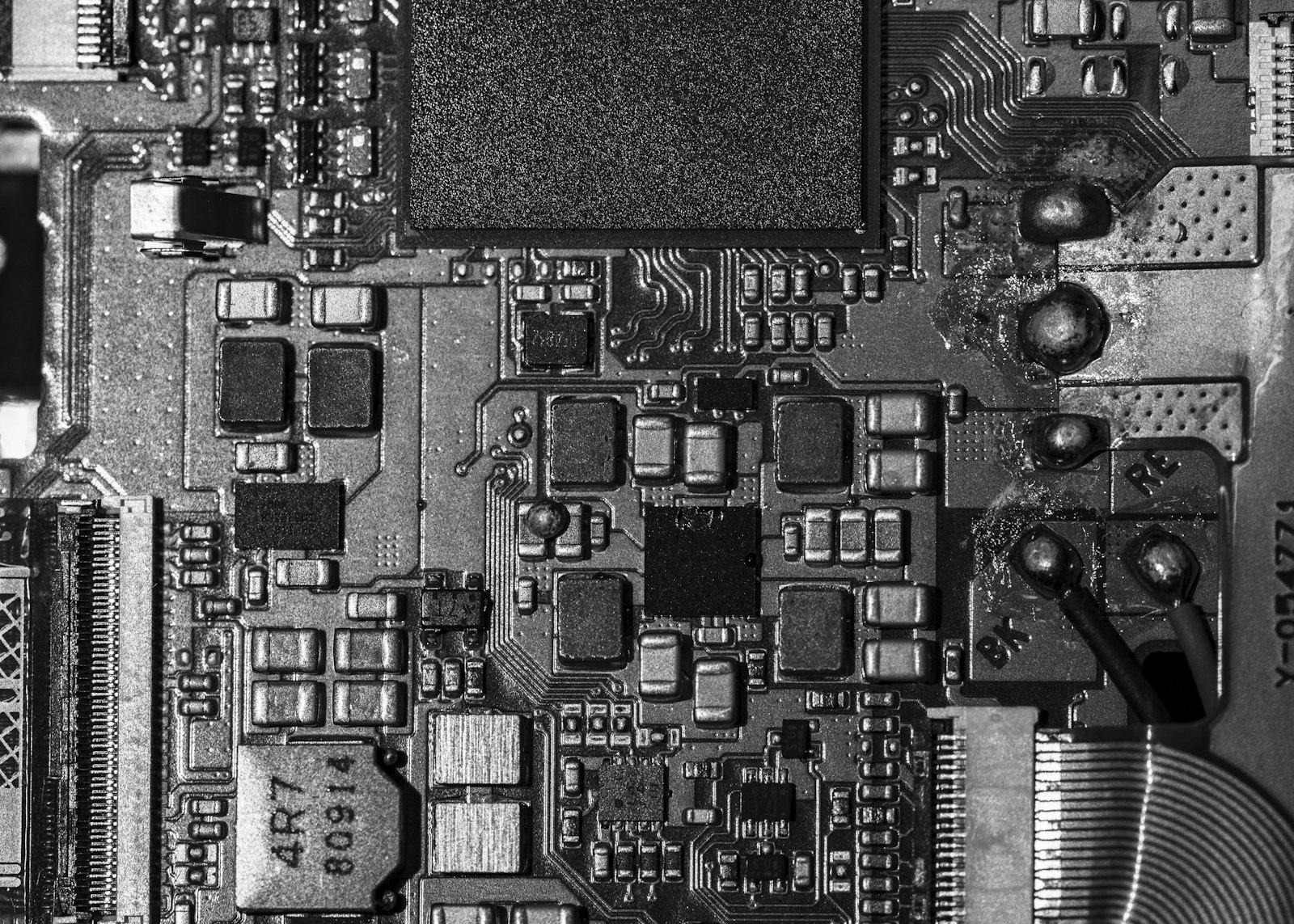 Close-up of a complex electronic circuit board