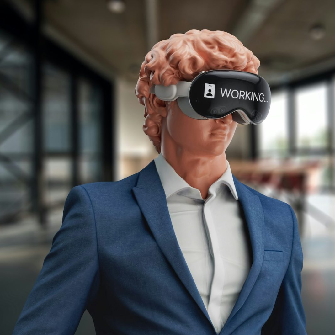 a man in a suit with a virtual headset